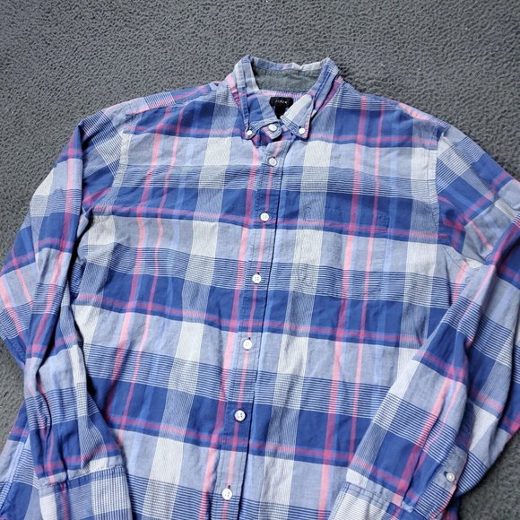 J. Crew Button Shirt Mens L Large Long Sleeve Blue Plaid - Picture 5 of 7